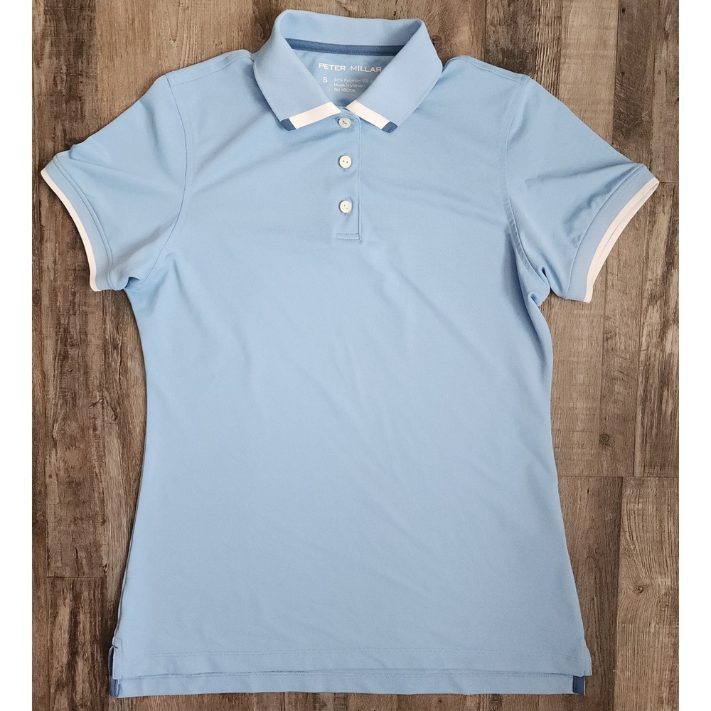 Peter Millar Polo Shirt Women S Light Blue Short Sleeve Performance Stretch